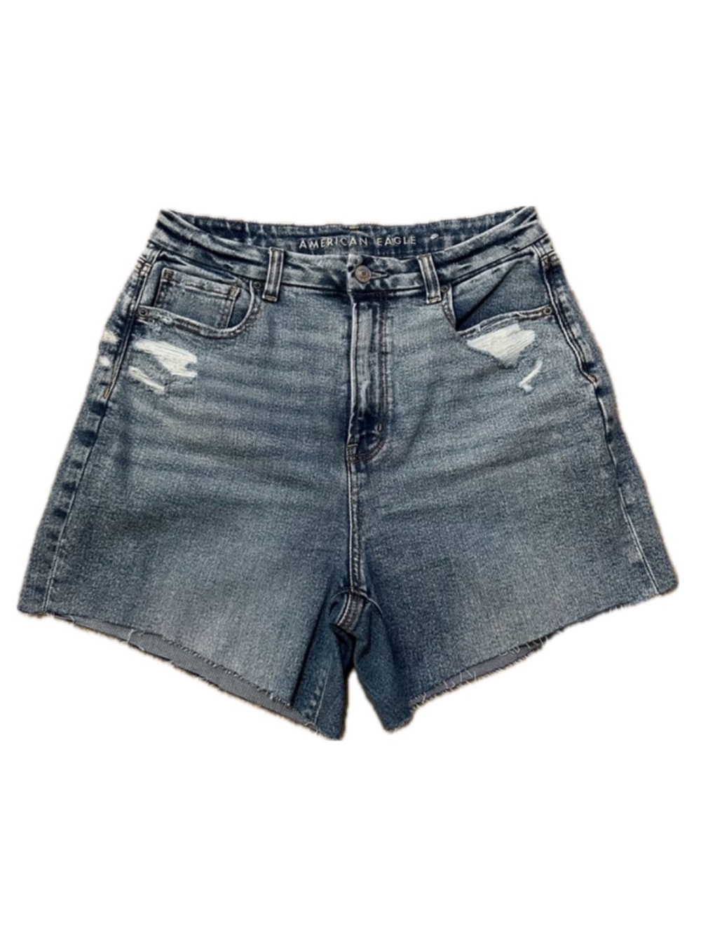 American Eagle Medium Wash Ripped Stretch Curvy Mom Cutoff Shorts